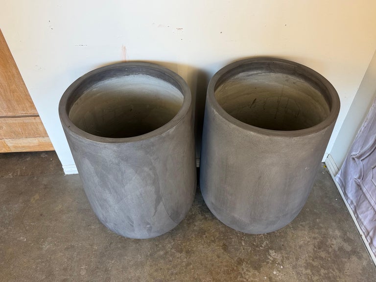 Pair of Monumental Tall Cylinder Planters - Dark Slate Gray pots