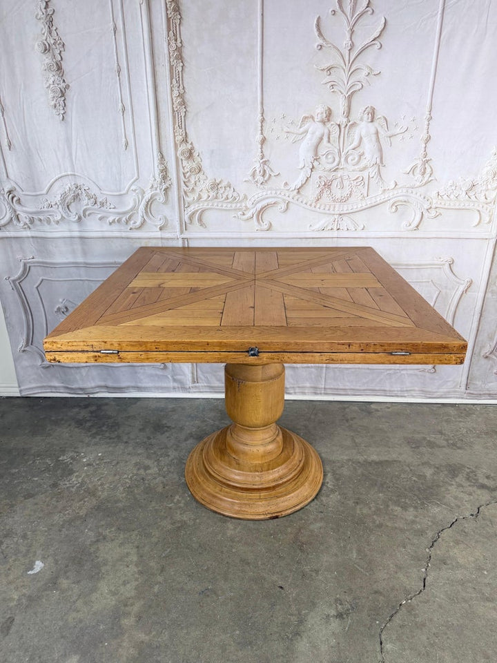 French Provincial Parquetry Drop-Leaf Pedestal Dining Table