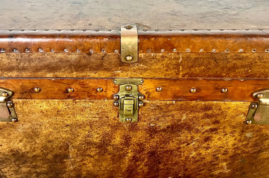 19th C. English Leather Coffee Table/Steamer Trunk