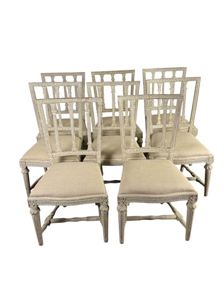 Set of Eight Swedish Gustavian Style Dining Chairs, 19th Century