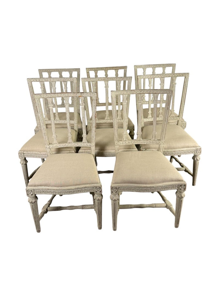 Set of Eight Swedish Gustavian Style Dining Chairs, 19th Century