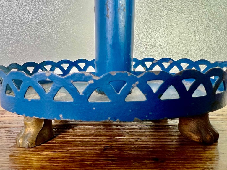 Hand Painted Italian Blue Tole Lamp w/ Shade