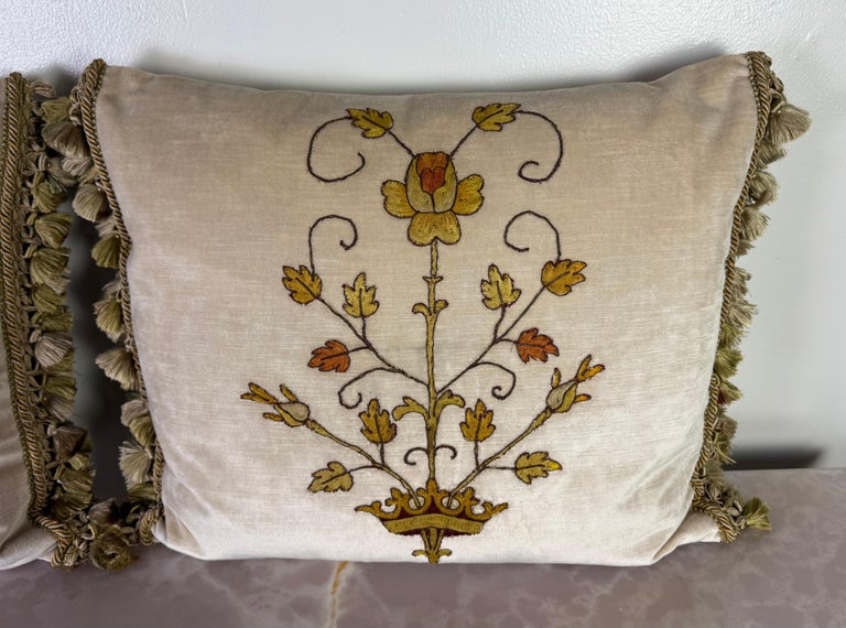 Pair of Pillows with 19th Century Hand-Applied Appliqués