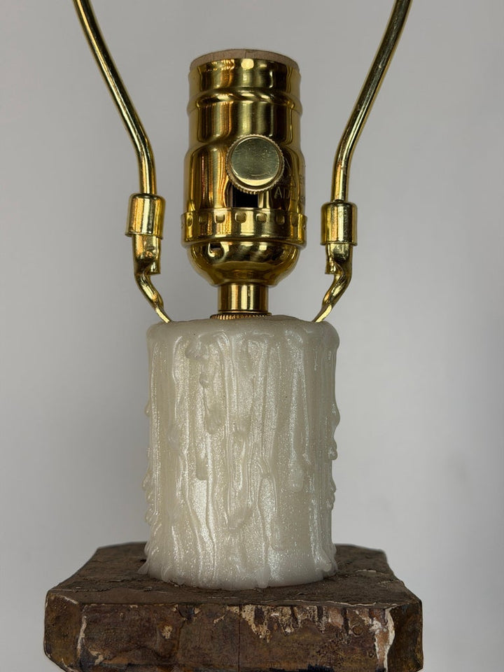 Pair of Italian Neoclassical Corinthian Column Table Lamps Distressed Giltwood
