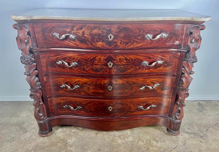 19th Century English Feathered Mahogany '4' Drawer Commode