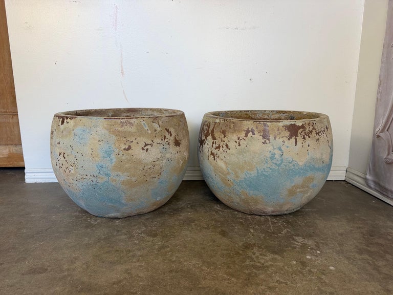 Pair of Monumental Low Bowl Terra Cotta Planters