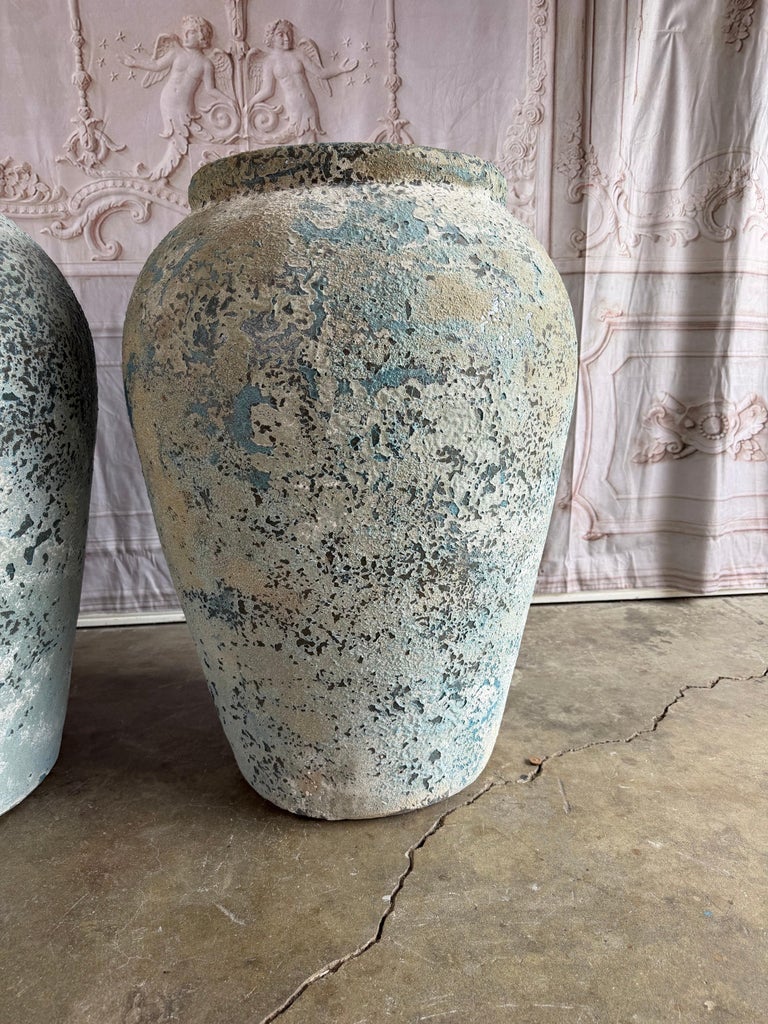 Terra cotta Blue Urns, Garden Elements, Elegant Design