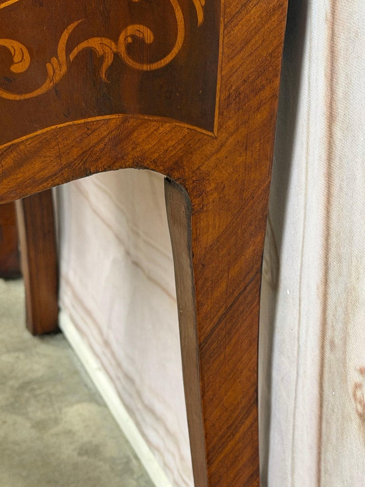 Pair of French Louis XV Style Bombe Nightstands - with Marble Tops