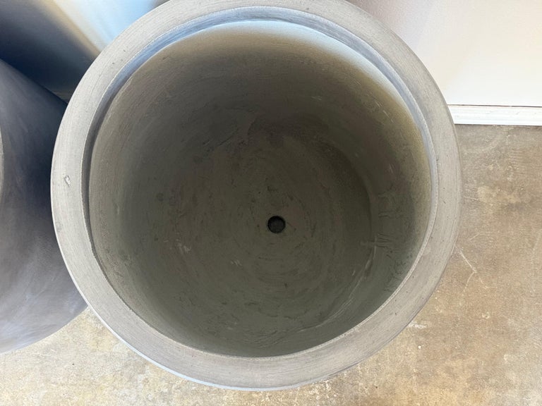 Pair of Monumental Cylinder Planters - Brutalist Bullet Form - Dark Slate