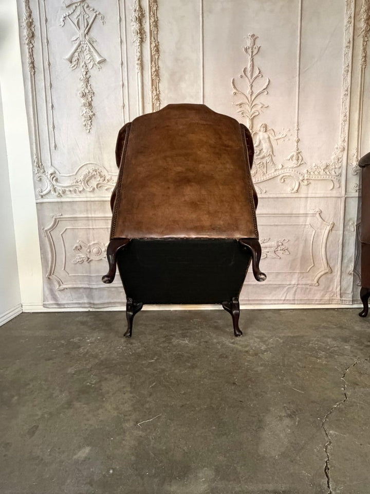 Pair of Vintage English Tufted Leather Wingback Armchairs