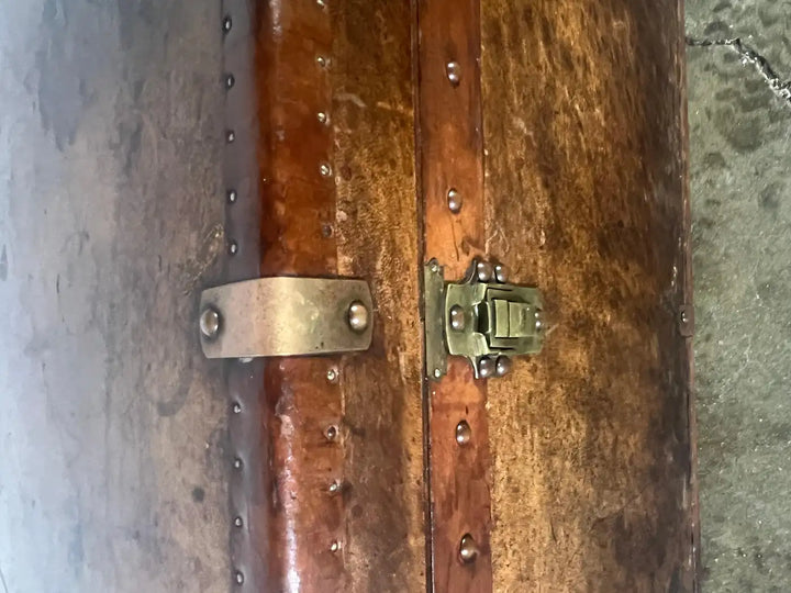 19th C. English Leather Coffee Table/Steamer Trunk