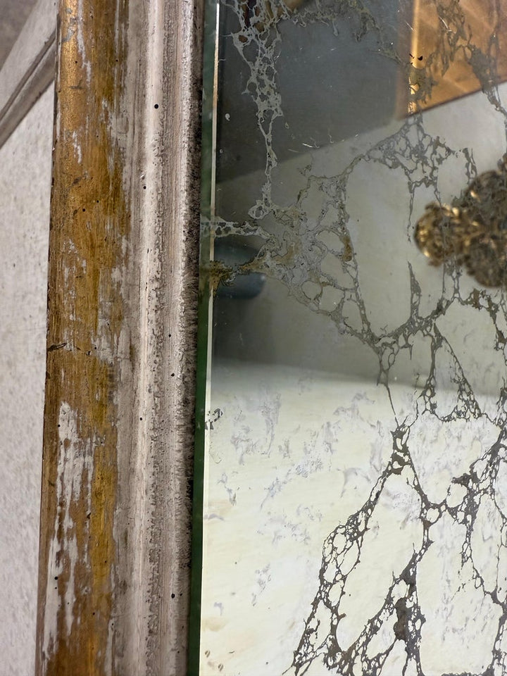 Pair of Louis XV–Style Painted Chests with Antiqued Marbled-Foxed Mirror Tops