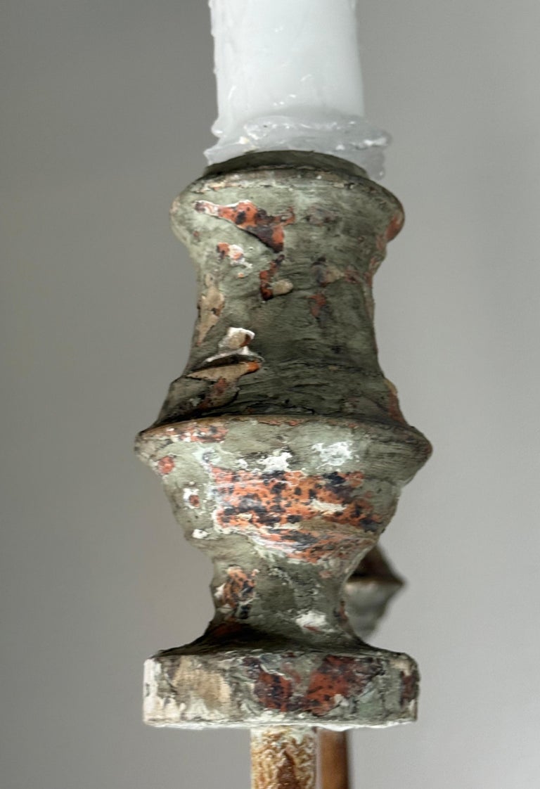 Antique European Painted Wood and Iron Six-Light Chandelier