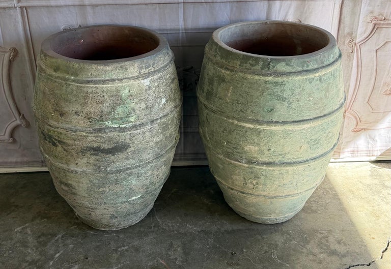 Mediterranean Barrel Olive Jars, Patinated Terracotta