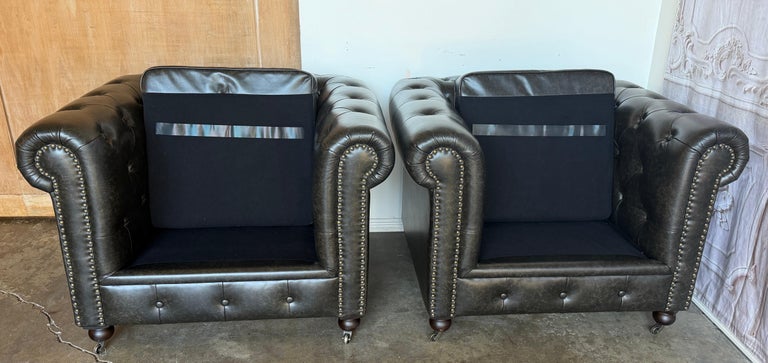 Pair of English CHesterfield Club Chairs- Tufted Armchairs