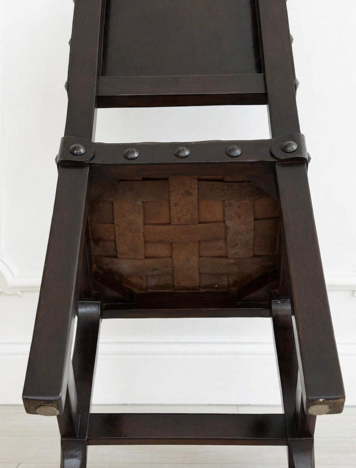 Set of 12 Monumental Spanish Colonial Revival Leather Dining Chairs