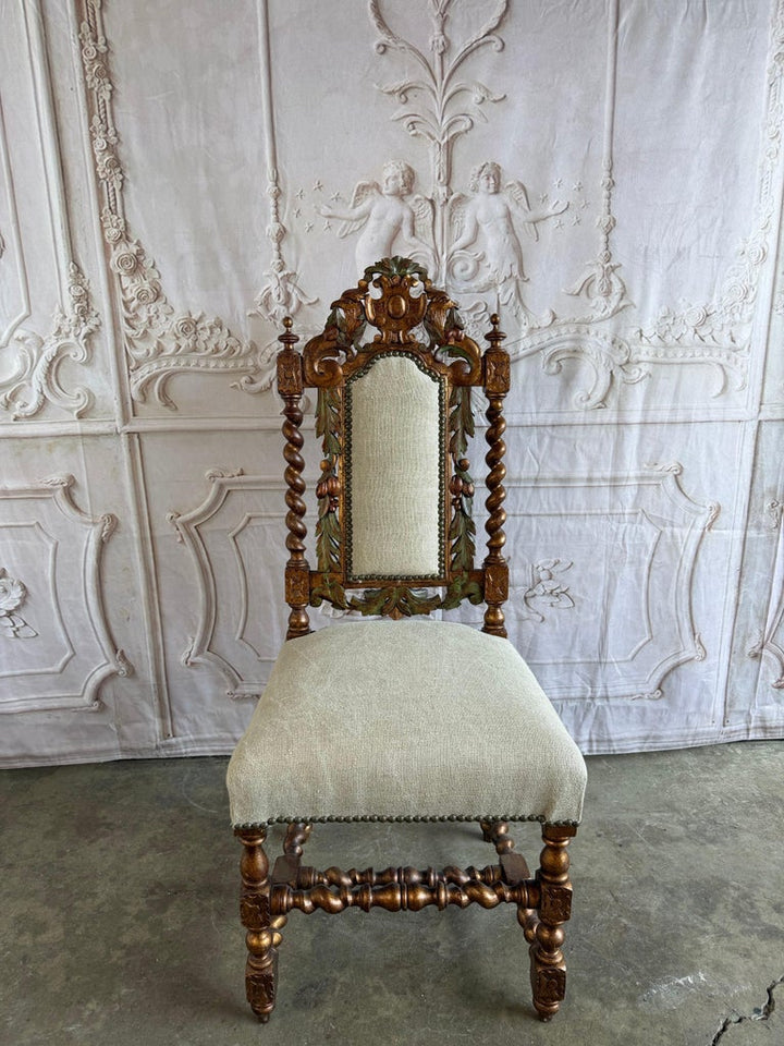 Set of 10 chairs Italian Renaissance Revival Polychrome Giltwood Dining Chairs