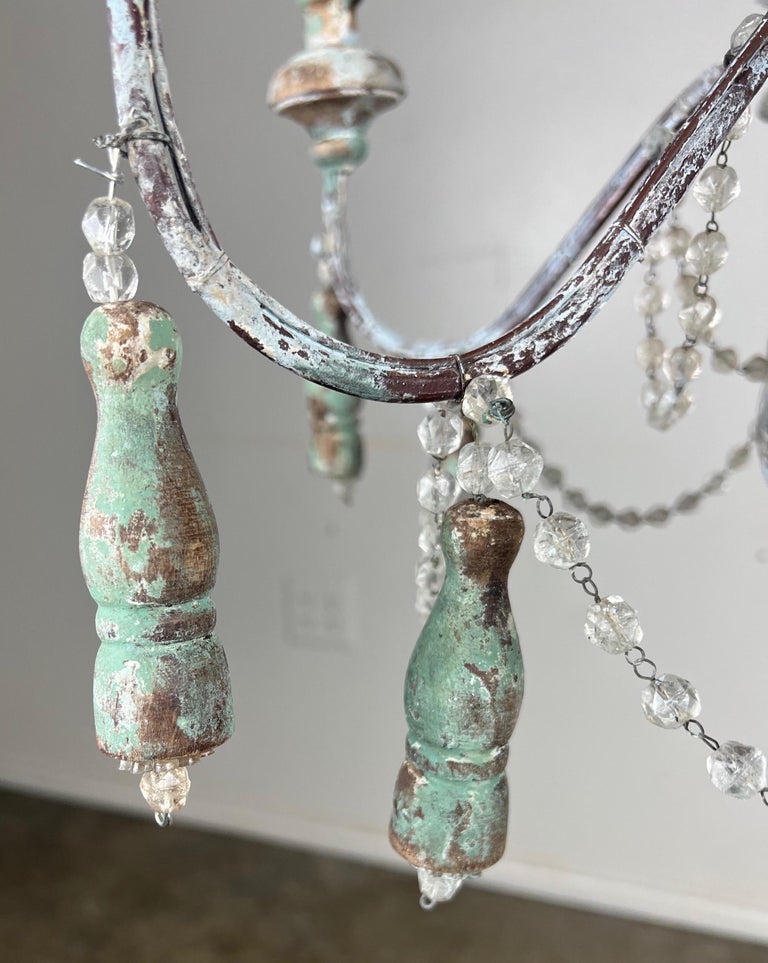 Aqua Painted French Six Light Chandelier by MLA