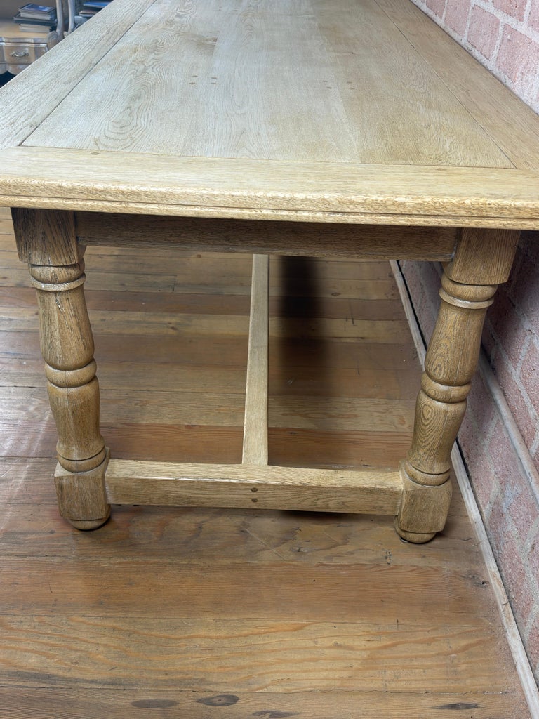 Vintage French Country Bleached Oak Farmhouse Dining Table
