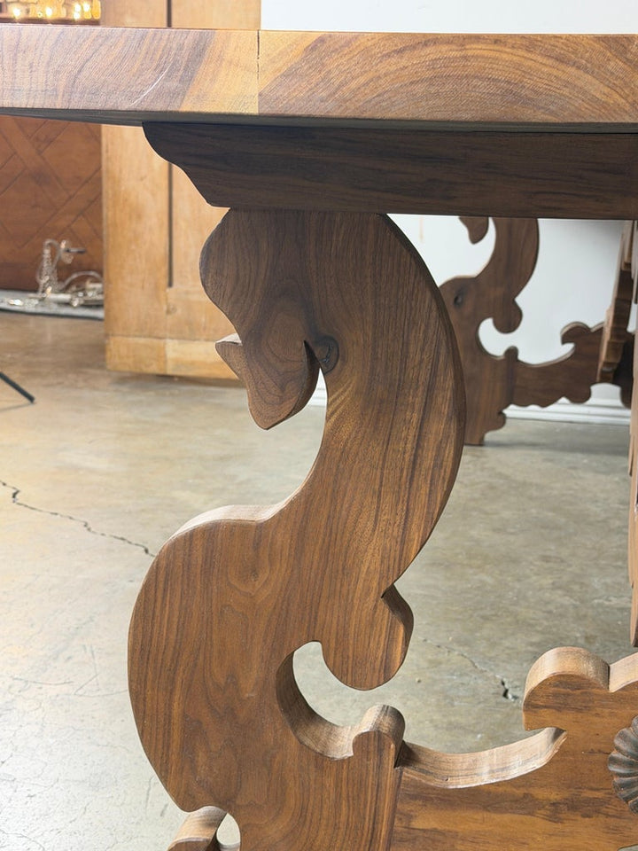 .Monumental Spanish Baroque Walnut Trestle Dining Table by Miamar Home