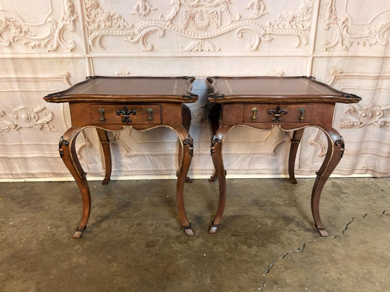Pair of French Louis XV Faux-Leather Painted Side Tables