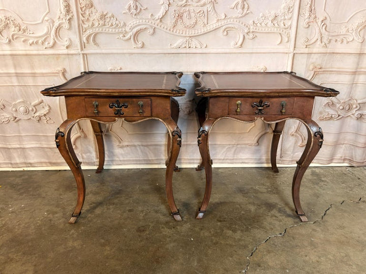 Pair of French Louis XV Faux-Leather Painted Side Tables