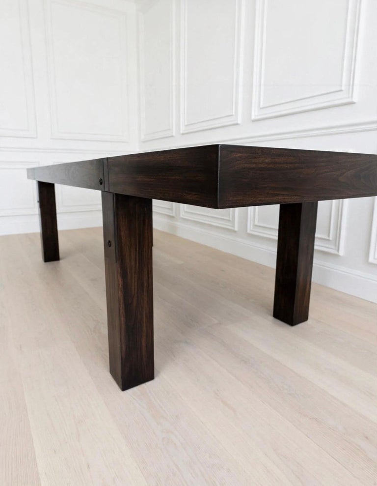 Monumental Minimalist Extendable Dining Table In High-Gloss Ebonized Hardwood