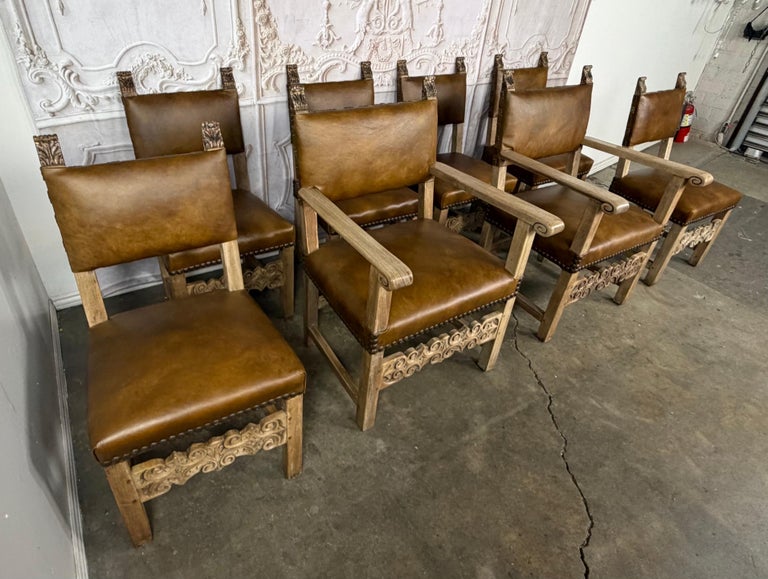 Set of Eight Spanish Colonial Leather Dining Chairs