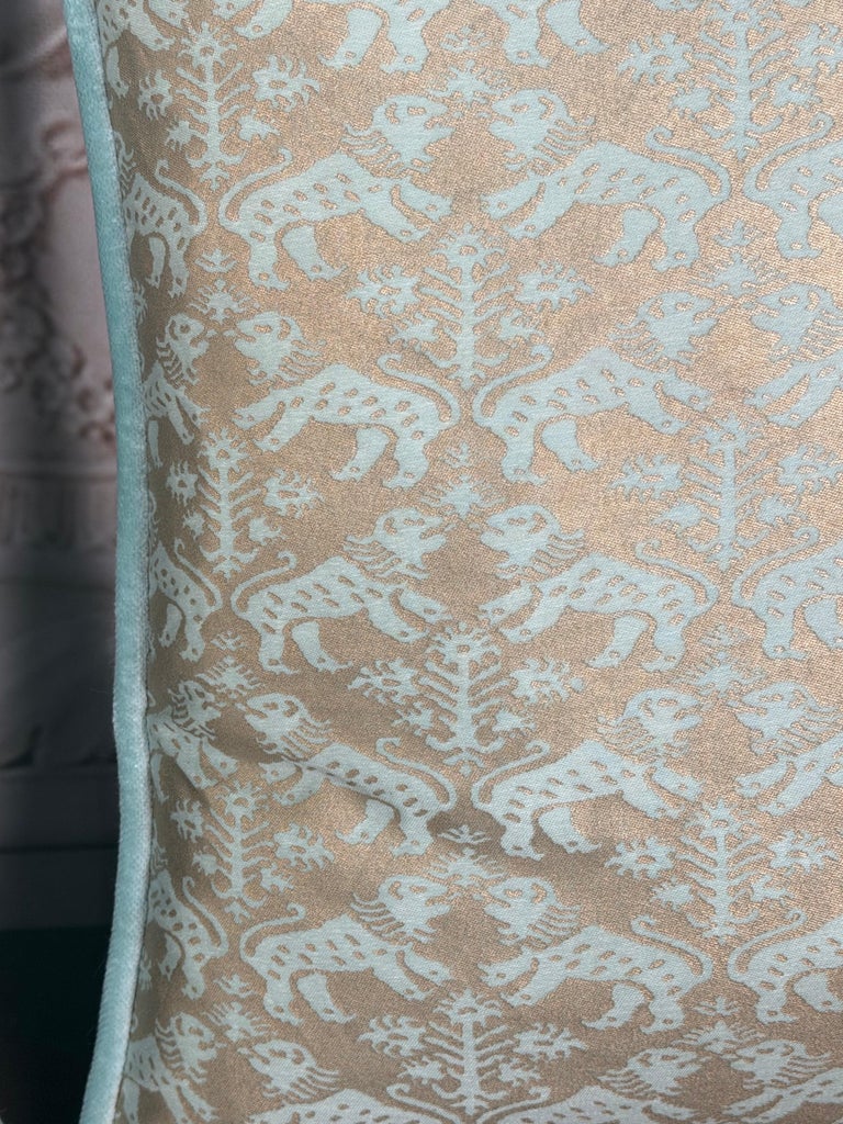 Custom Fortuny Decorative Pillows in Gilt Gold &amp; Aquamarine, Italy