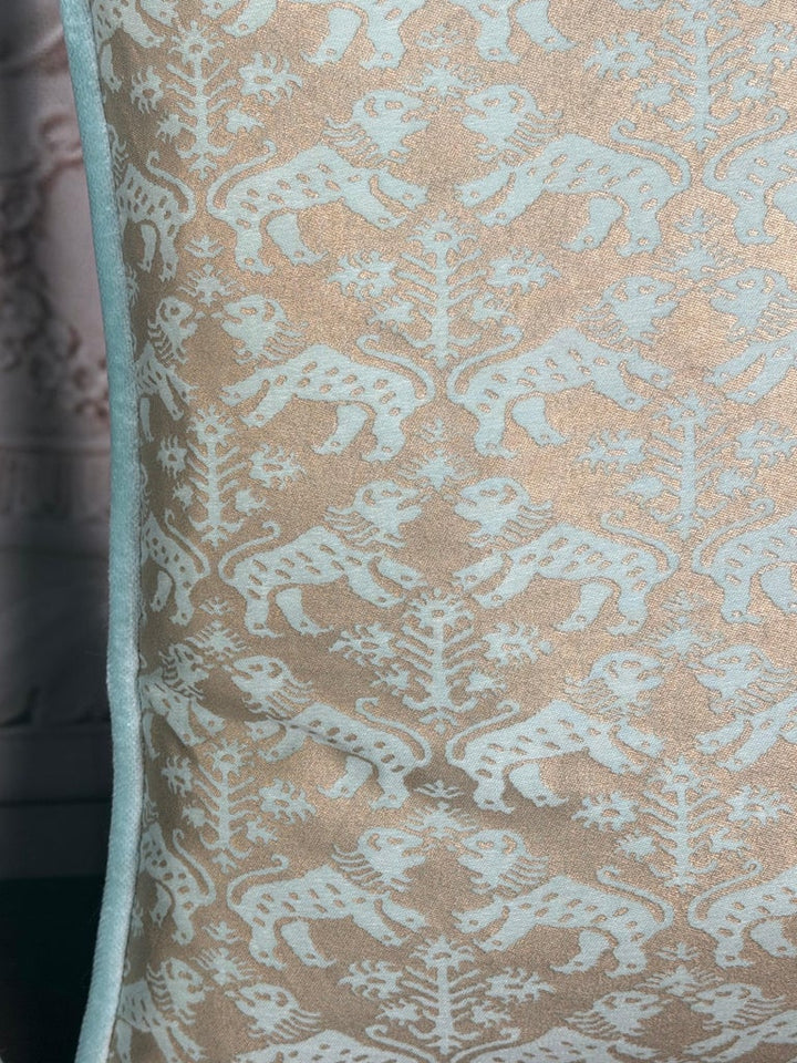 Custom Fortuny Decorative Pillows in Gilt Gold &amp; Aquamarine, Italy