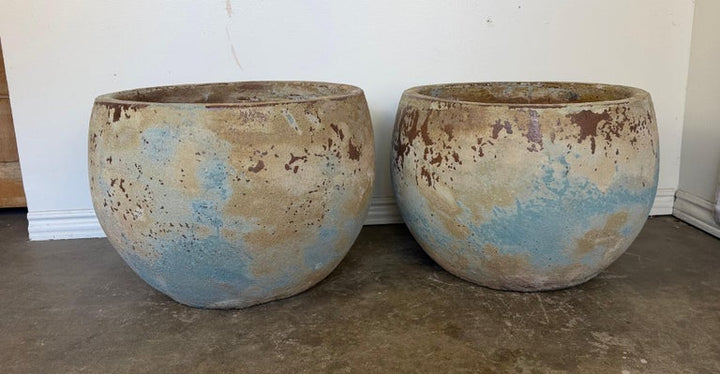 Pair of Monumental Low Bowl Terra Cotta Planters