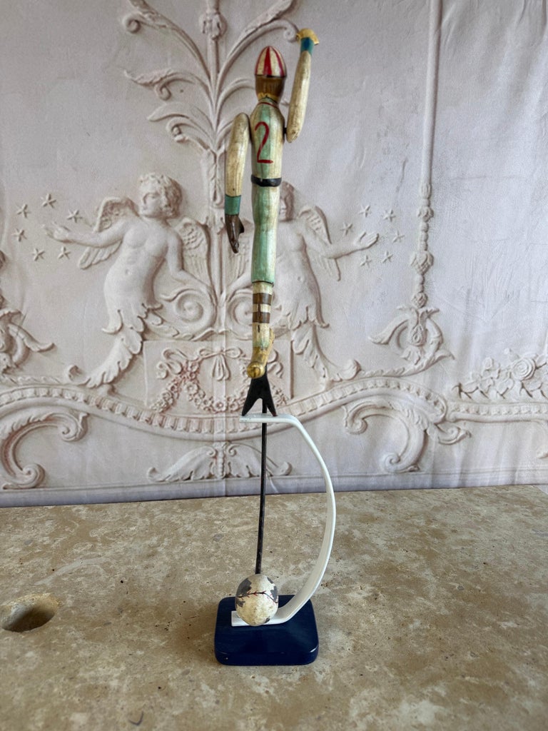 Vintage Folk Art Balancing Baseball Player Kinetic Sculpture