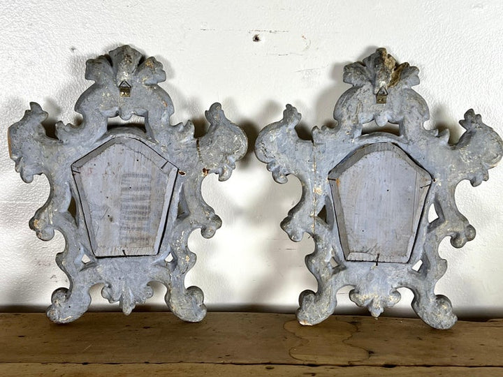 Pair of Italian Scrolled Silver Leaf Baroque Style Mirrors