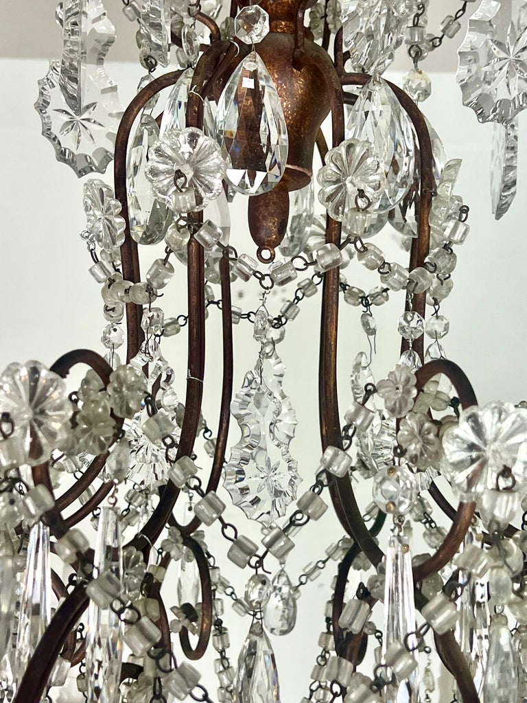 Pair of French Crystal & Beaded Chandeliers C. 1930's