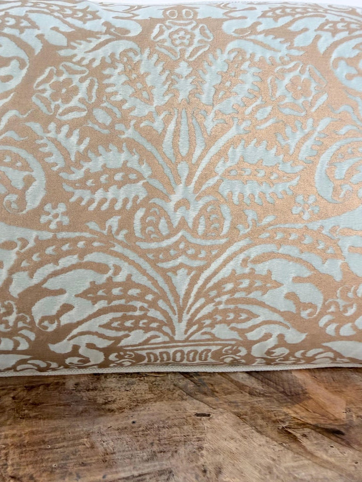 Custom Aquamarine & Gold Fortuny lumbar Pillows