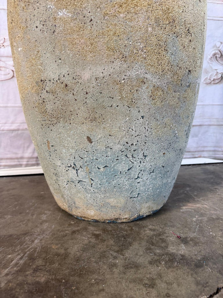 Large Antique Terracotta Vessel with Weathered Ochre and Blue Patina