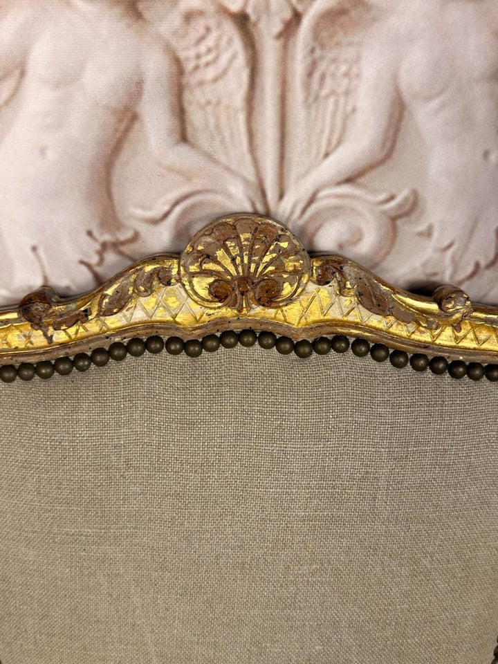 Set of 14 French Louis XV Style Gilt Dining Chairs with Linen Upholstery