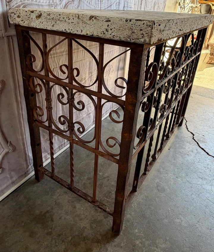 Spanish Revival Console Table - Fossilized Stone Top