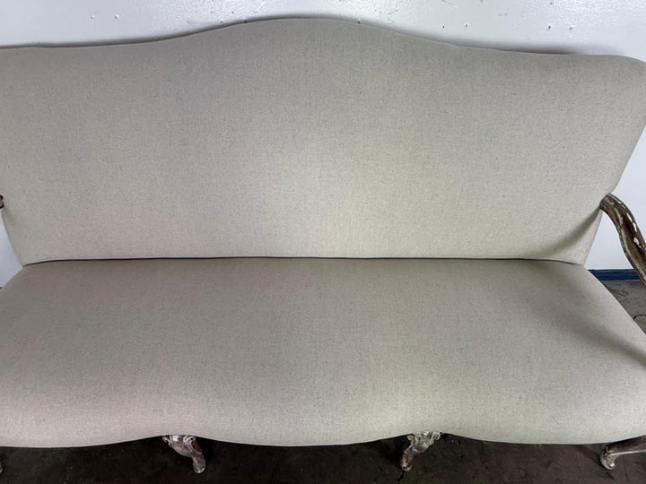 French Louis XV Style Painted Settee with New Linen Upholstery