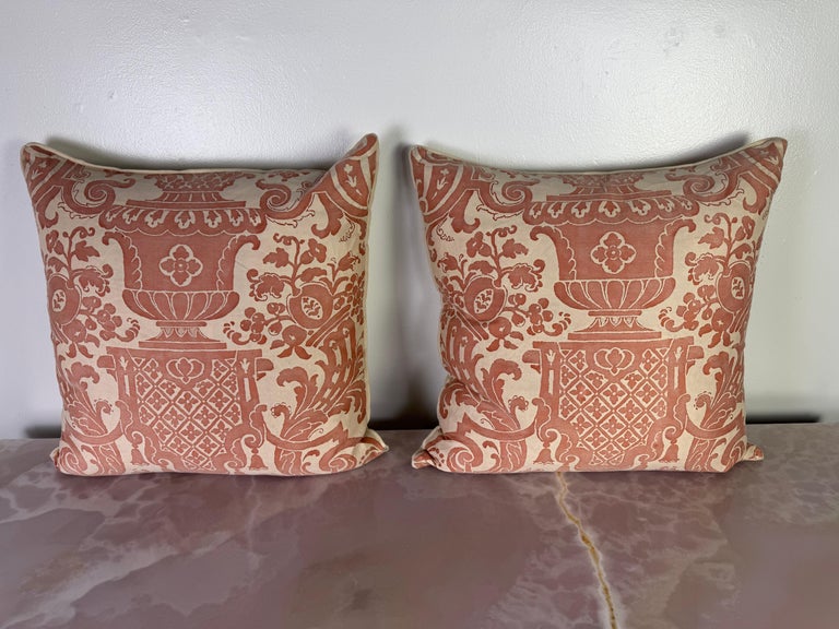 Pair of Fortuny Textile Pillows with Classical Urn Motif