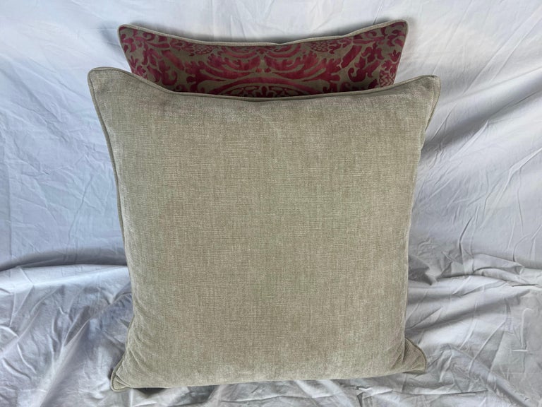 Pair of Orsini Patterned Fortuny Textile Pillows w/ Velvet Backs