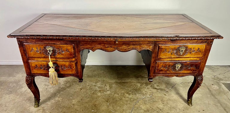 18th Century, French Walnut Leather Top Writing Table W/ Bronze Hardware