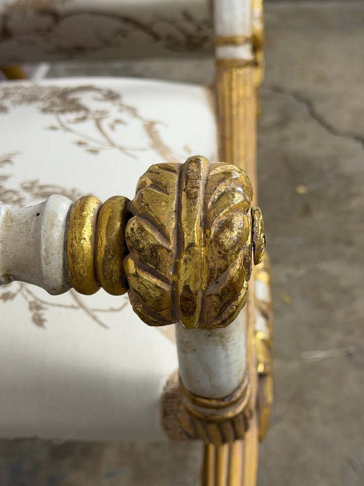 Pair of Italian Neoclassical Curule Stools w/ Fortuny Upholstery