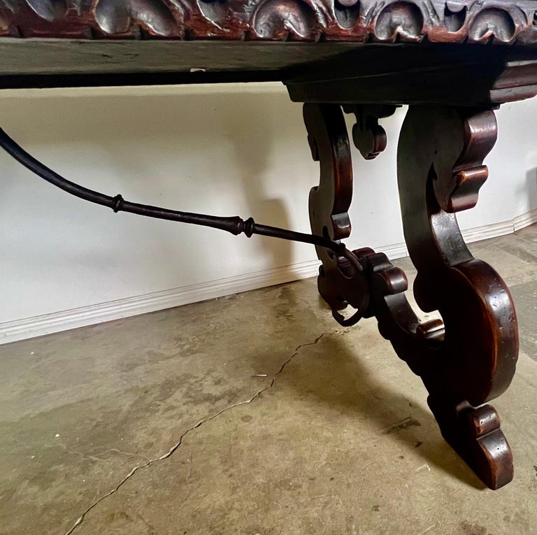 19th Century Italian Walnut Dining Table w/ Iron Stretcher