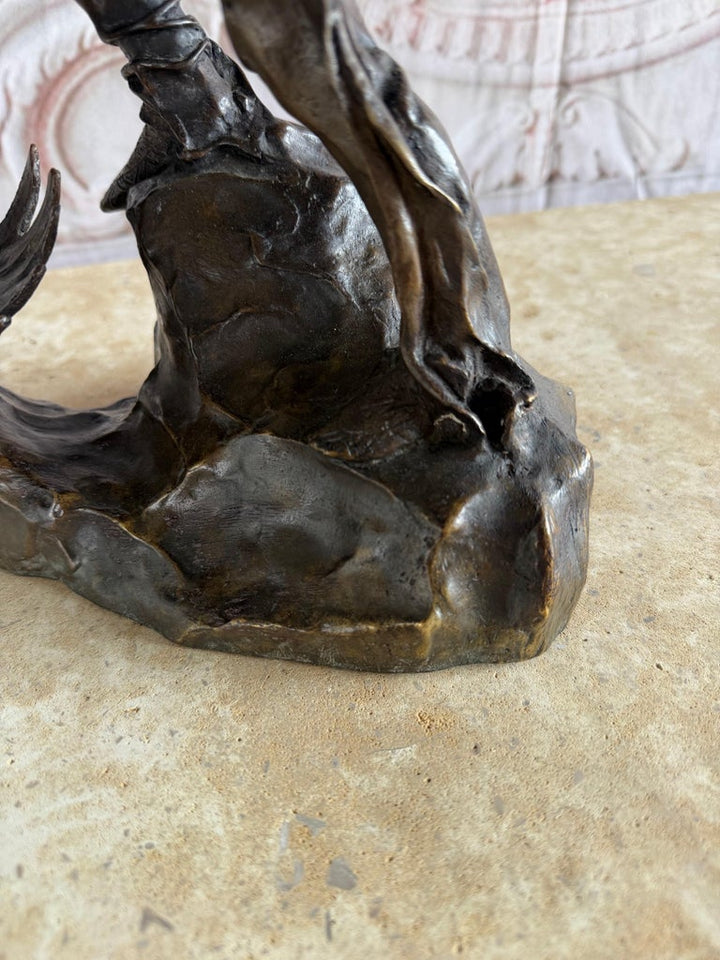 Monumental Bronze Sculpture of Native Warrior and Eagles, Dynamic Art