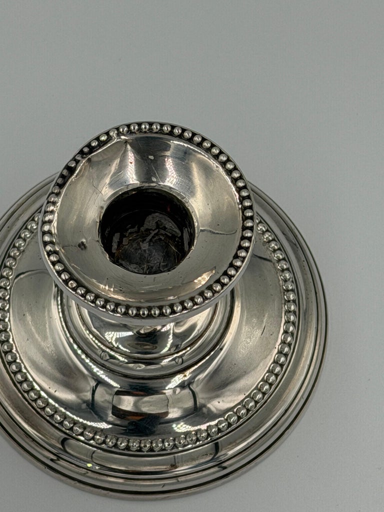 Pair of Antique Sterling Silver Candlesticks with Beaded Rim Detail