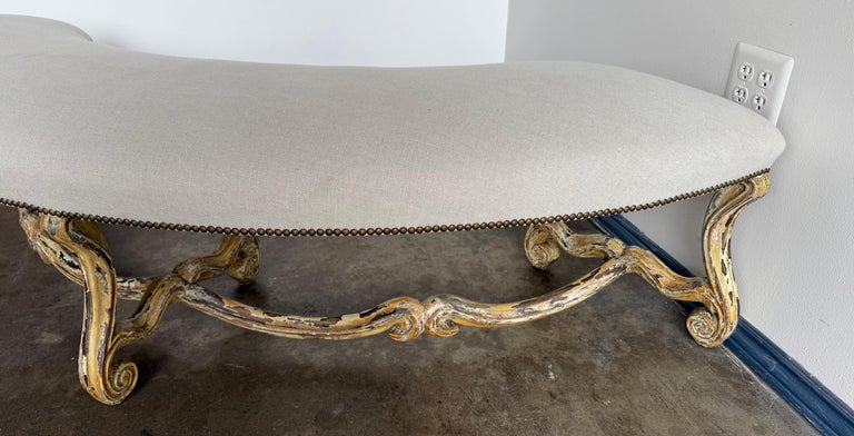 Italian Louis XV Style Painted and Gilt Curved Bench, 19th Century