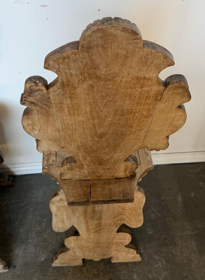 Pair of 19th C. Italian Renaissance Sgabello Hall Chairs - Heavily Carved Walnut