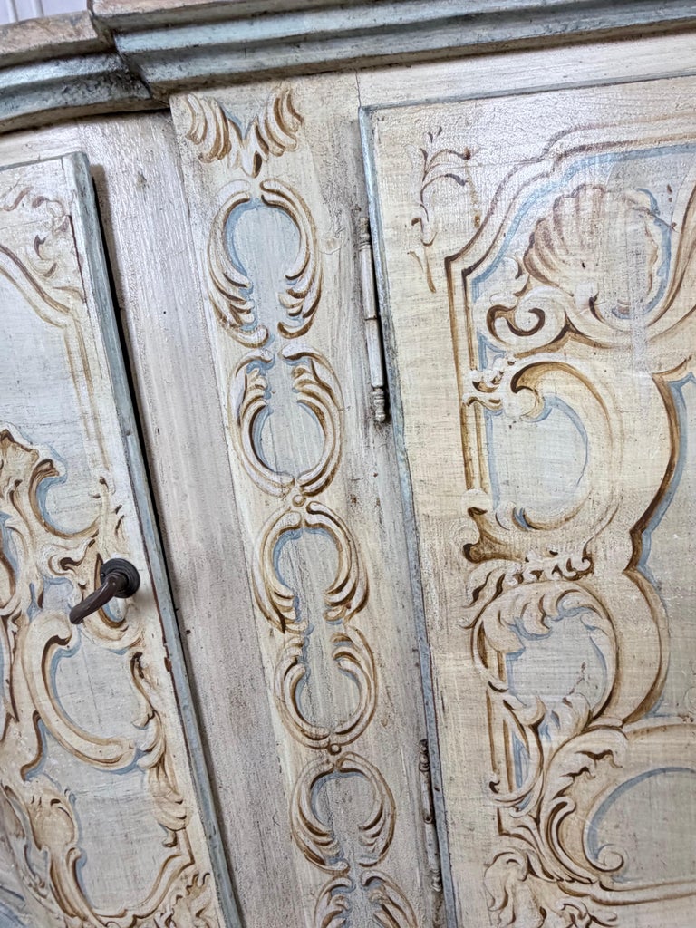 Italian Rococo Painted Serpentine Credenza with Floral Cartouches