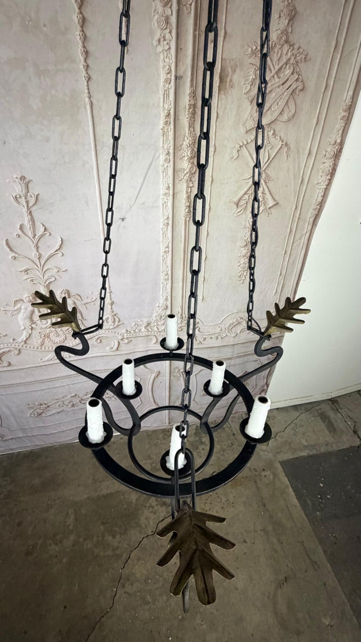 Serpentine Chandelier with Gilt Oak Leaves by Miamar Home